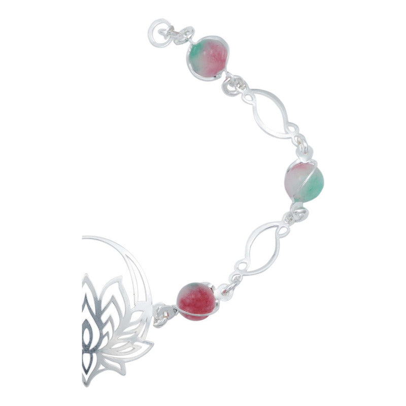 Pulsera Flor De Loto Piedra Natural Cuarzo Mujer Plata 925
