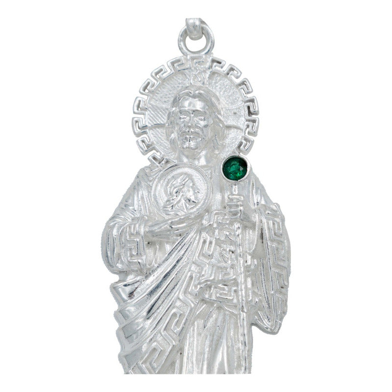 Dije Grande San Judas Liso Artesanal  Plata Ley 925  8.5 Cm