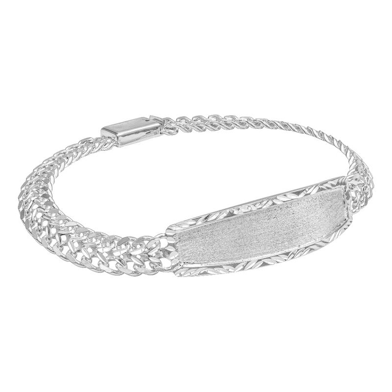 Joyaris Esclava Petatillo Placa Diamantada Plata 925 Hombre Plateado 22 Cm