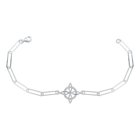 Pulsera Nudo Bruja Zirconias Eslabón Grande Plata Italy 925