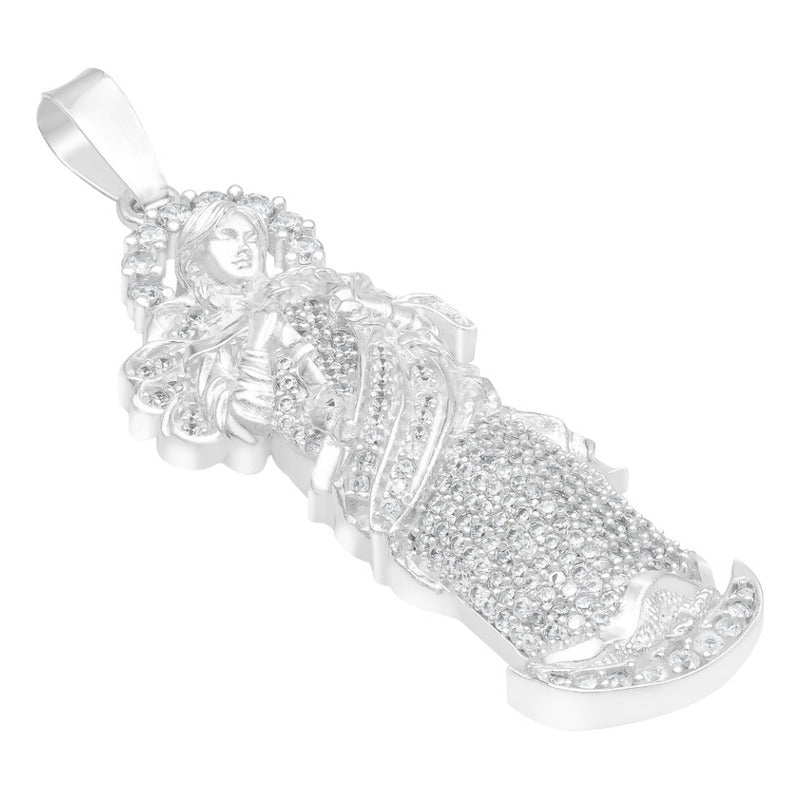 Dije Virgen Desatanudos Grande Zirconias Plata 925 6 Cm Blanco
