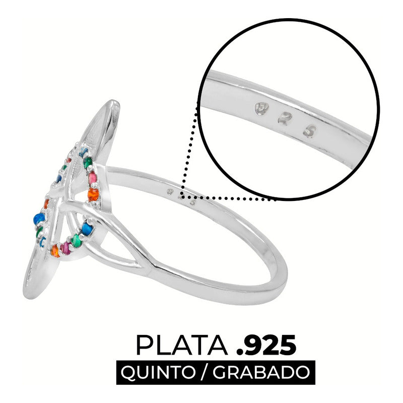 Anillo Nudo De Bruja Grande Celta Zirconias Mujer Plata 925 9 Multicolor