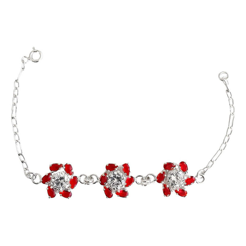 Pulsera Flores Con Zirconias Amor Regalo Plata Ley 925
