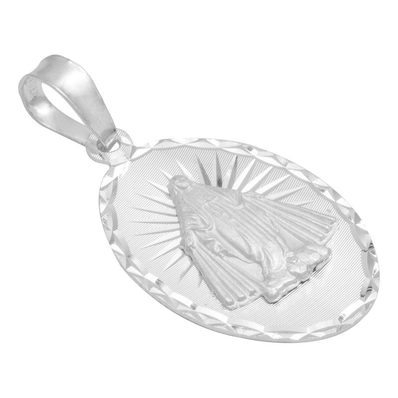 Dije Oval Diaman Estrella Virgen Milagrosa Plata 925 1.7 Cm
