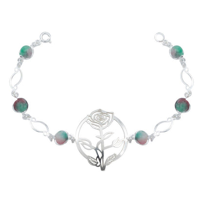 Pulsera Flores Rosa Piedra Natural Cuarzo Mujer Plata 925