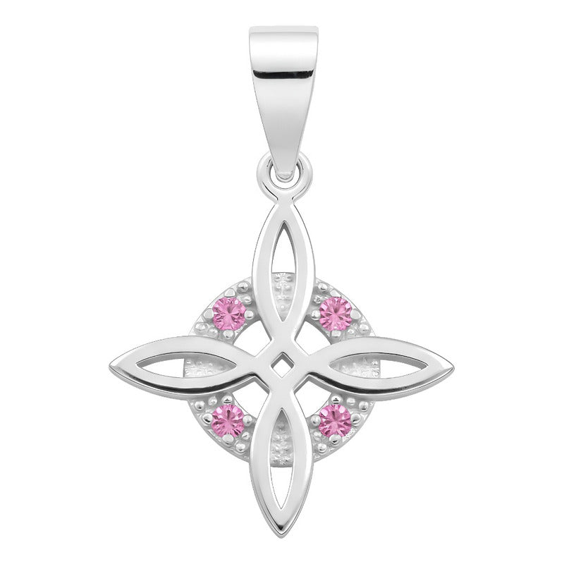 Dije Mini Nudo De Bruja De Plata 925 Con Zirconias 2.5 Cm Rosa