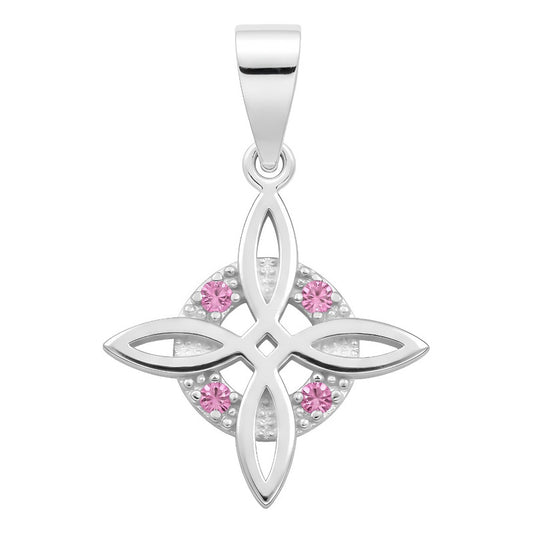 Dije Mini Nudo De Bruja De Plata 925 Con Zirconias 2.5 Cm Rosa
