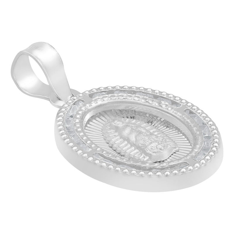 Dije Medalla Oval Virgen Guadalupe Zirconias Plata 925 1.6cm Blanco