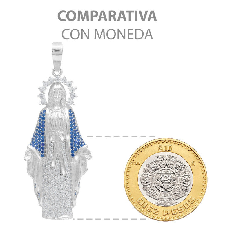 Dije Virgencita Milagrosa Zirconias Fátima Plata 925 5.8 Cm Plateado