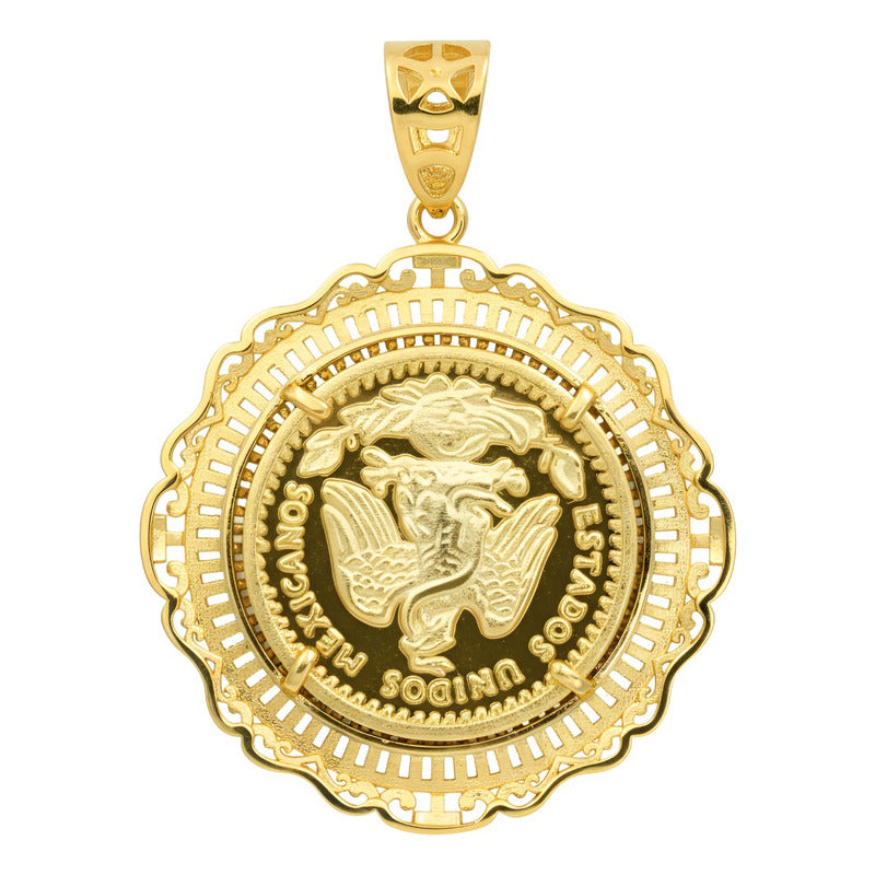 Dije Centenario Grecas Oro Laminado 14k 7.5 Cm Patria México Amarillo