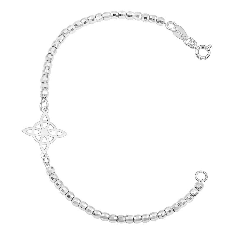 Pulsera Plata 925 Nudo De Bruja Bolitas Facetadas 4mm Plateado 18 Cm