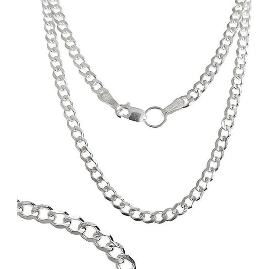 Cadena Cubana Delgada Plata S925 Hombre Barbado 70 Cm X 4mm