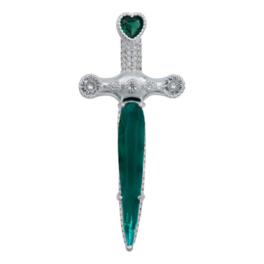 Dije Grande Espada San Miguel Corazón Zirconias Plata 925