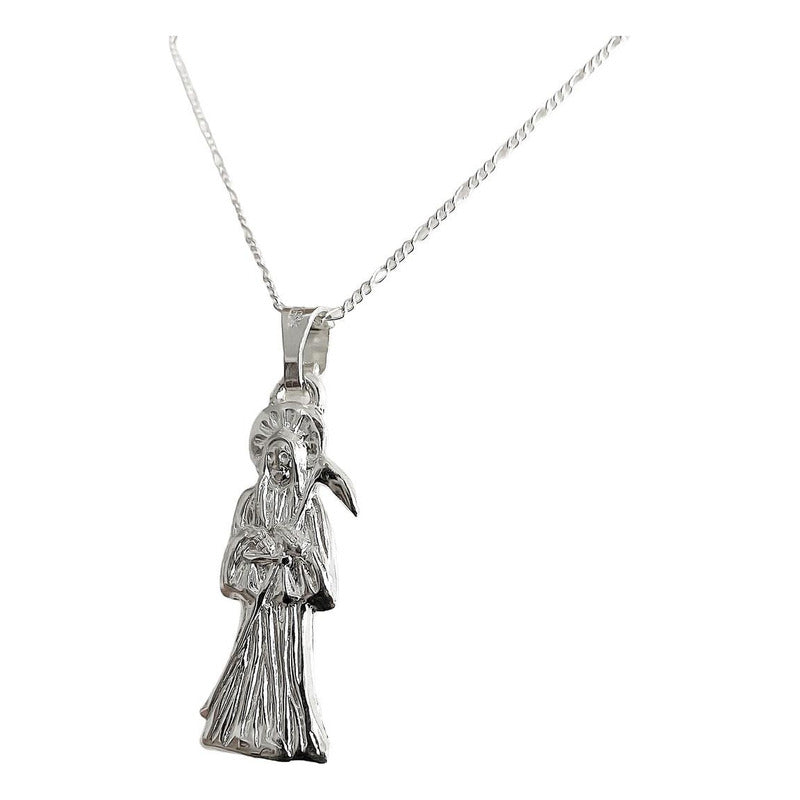 Collar Medalla Mediano Santa Muerte Hueco Plano Plata S925