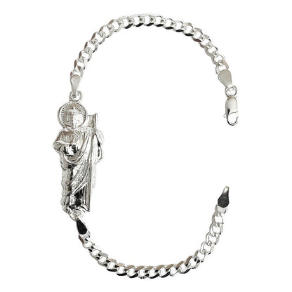 Pulsera San Judas Tadeo Liso Esclava Plata Solida Ley 925