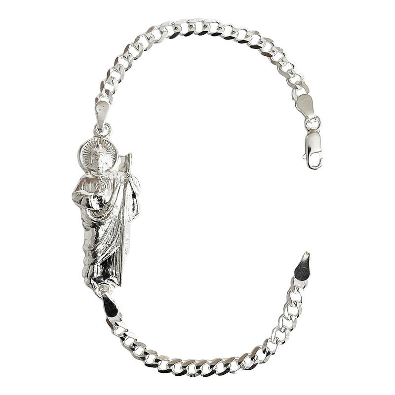 Pulsera San Judas Tadeo Liso Esclava Plata Solida Ley 925