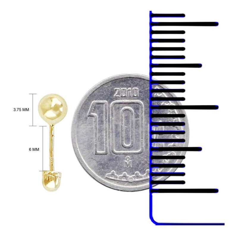 Arete Broquel Dormilona Bola Mujer Regalo #1 3.75mm Oro 10k
