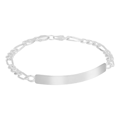 Esclava Placa Gruesa Figaro Diamantada Hombre Plata 925 5 Mm