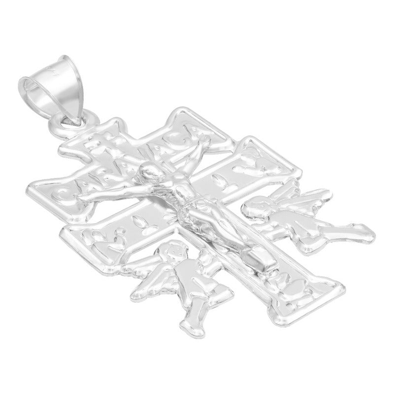 Dije Cruz Caravaca Troquelada Cristo Angeles Plata 925 6.8cm Plateado