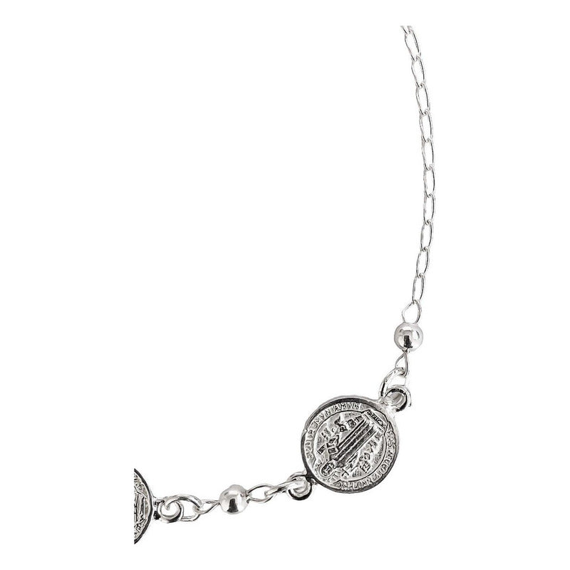 Pulsera Con 3 Medallas De San Benito Plata Fina Ley 925 Plateado 6 Cm 17 Cm