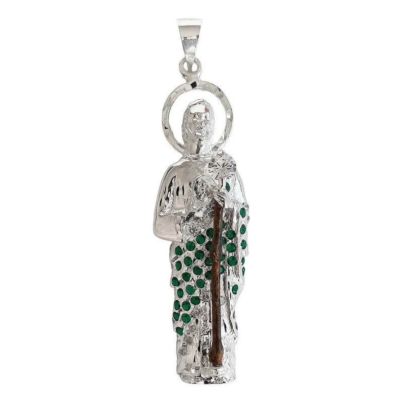 Enorme Dije De San Judas 9.5cm Con Zirconia De Plata Ley 925