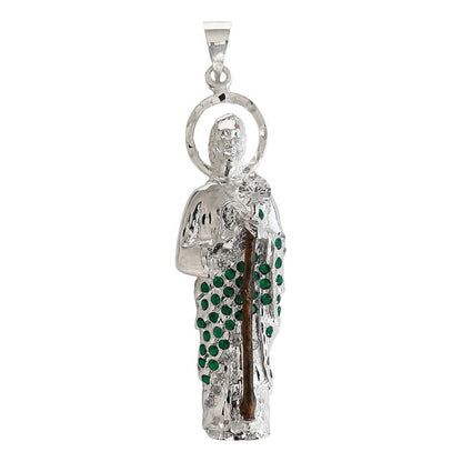 Enorme Dije De San Judas 9.5cm Con Zirconia De Plata Ley 925