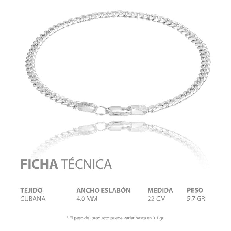 Pulsera Cubana Cerrada Hombre Mujer Regalo Plata 925 4 Mm Plateado 6 Cm 20 Cm