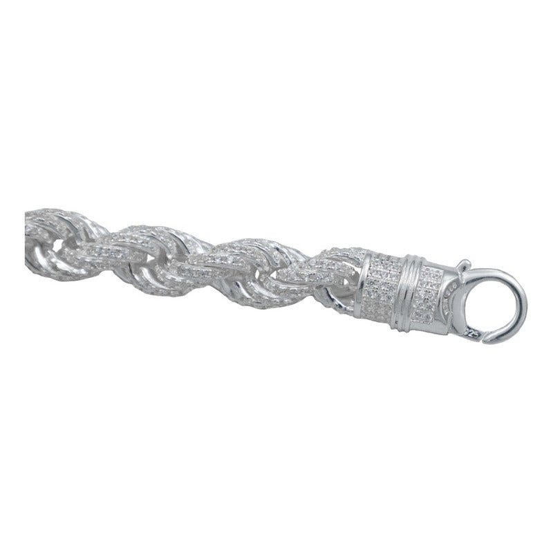 Pulsera Torzal Zirconias Hiphop Hombre Plata 925 1.2 Cm