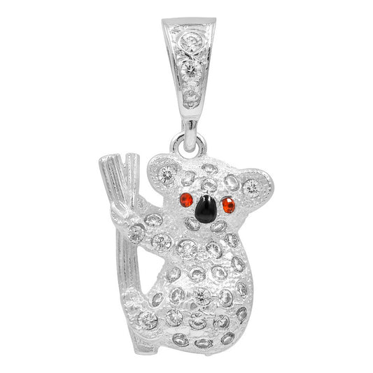 Dije Koala De Plata Ley .925 Con Zirconias Naturaleza 3 Cm Plateado