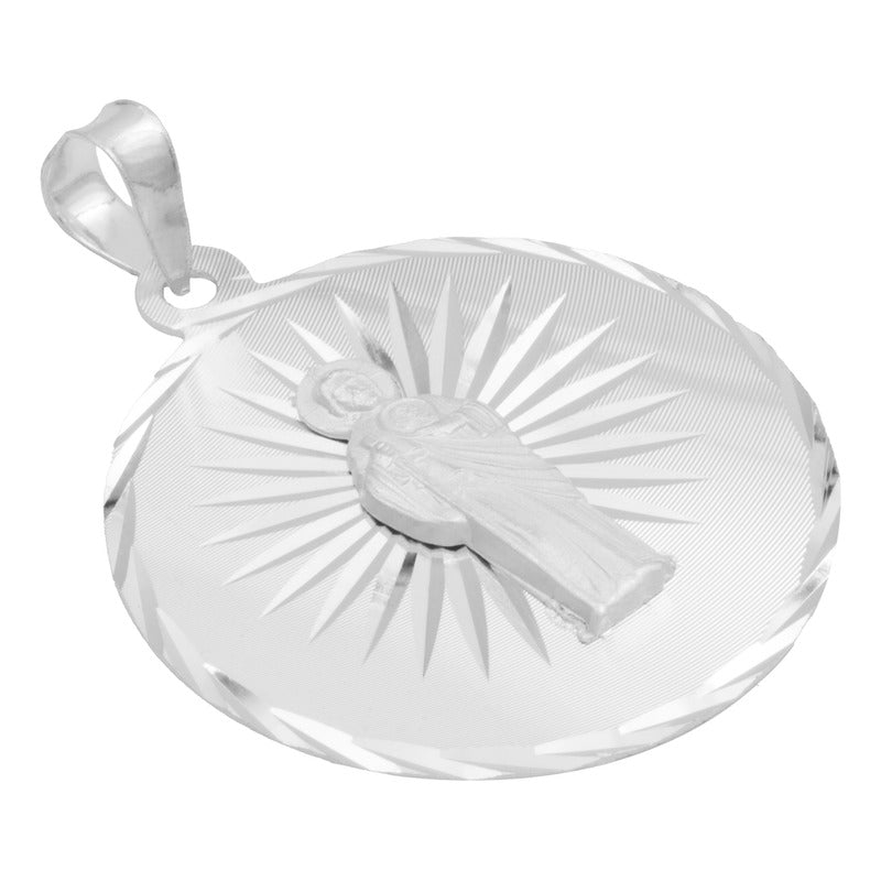 Dije Medalla Diamantada Estrella San Judas Plata 925 2.3 Cm