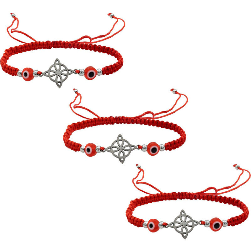 Pack 3 Piezas Pulseras Nudo De Bruja Artesanal Tejido Hilo