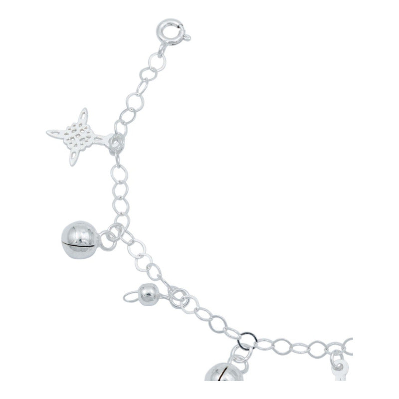Pulsera Ajustable Nudo De Bruja Amuleto Cascabel Plata S925