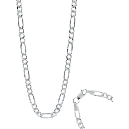 Cadena Figaro 3x1 Diamantada Unisex Plata 925 50 Cm X 5 Mm