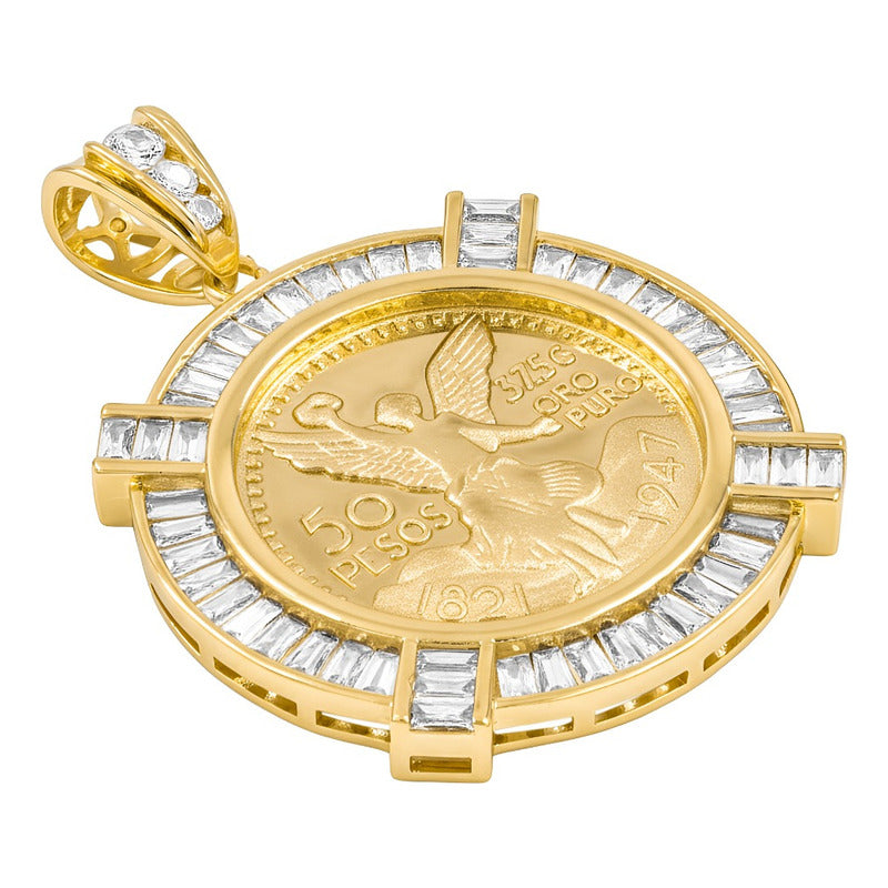 Dije Centenario Iced Out Oro Laminado 14k Zirconia Baguette - Amarillo