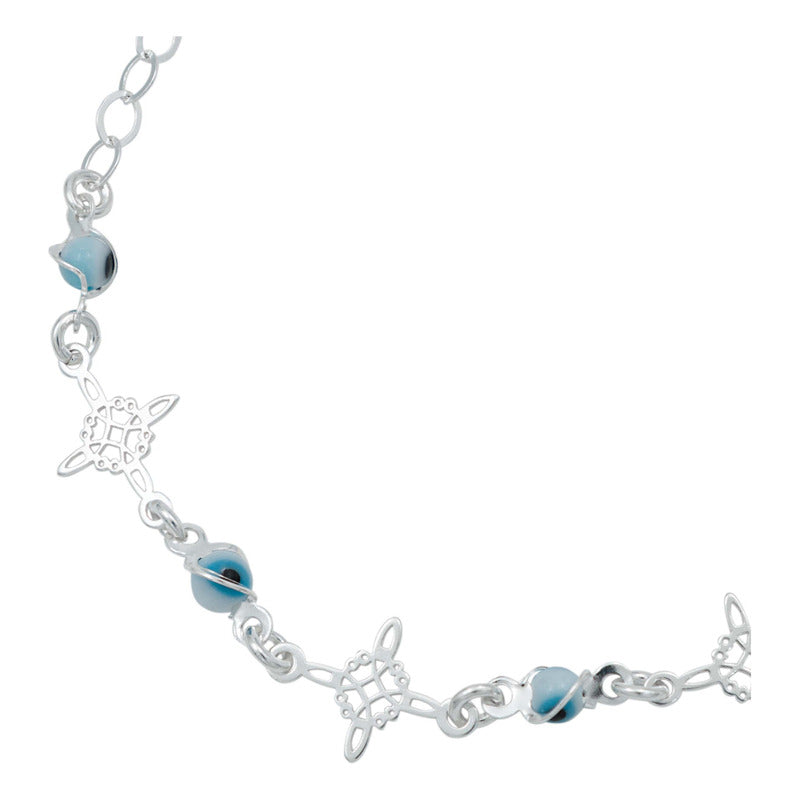 Pulsera Ajustable Nudo De Bruja Triqueta Ojo Turco Plata 925