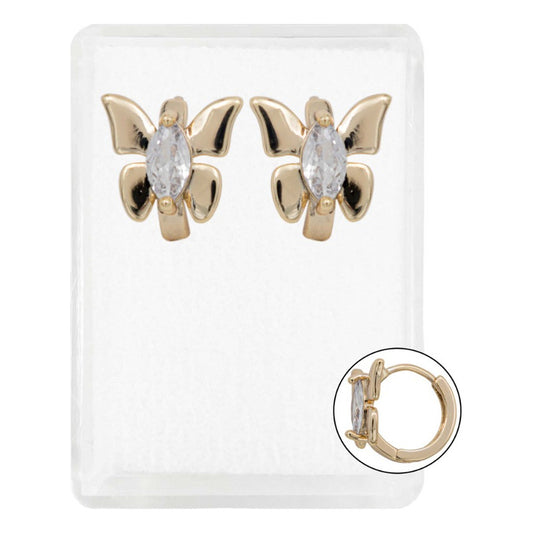 Arracadas Oro Laminado Piedras Huggie Mujer Mariposa Estuche