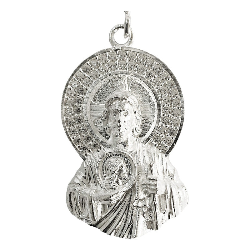 Dije Medalla Torso San Judas Tadeo Zirconias Plata S925 4 Cm