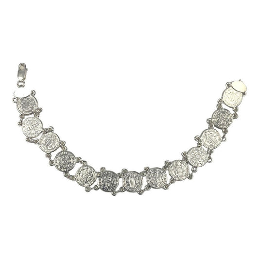 Pulsera San Benito Chica Medallas Plata Solida Ley 925