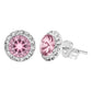 Juego Dije Aretes Plata 925 Con Cristales Zirconias 1.5 Cm Rosa