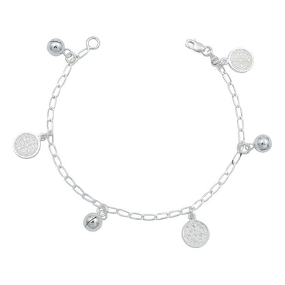 Pulsera San Benito Medalla Doble Vista Cascabel Plata 925