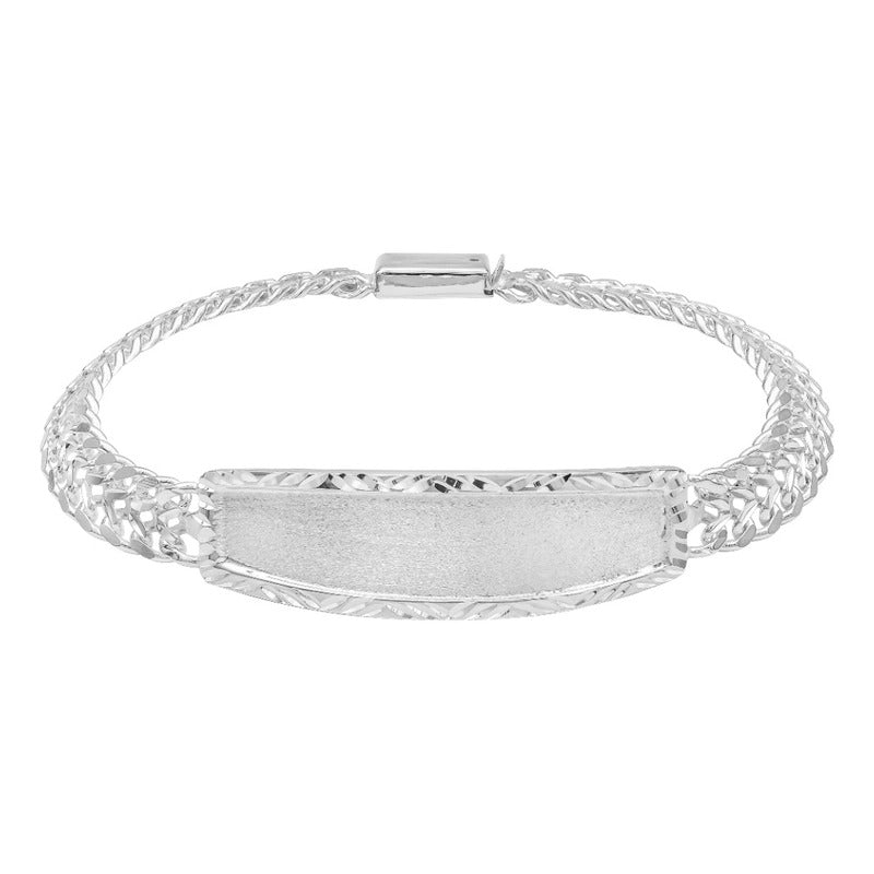 Joyaris Esclava Petatillo Placa Diamantada Plata 925 Hombre Plateado 22 Cm