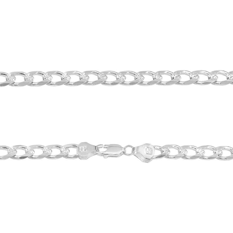 Cadena Cubana Diamantada Barbada Hombre Plata925 60cm X 7mm Plateado