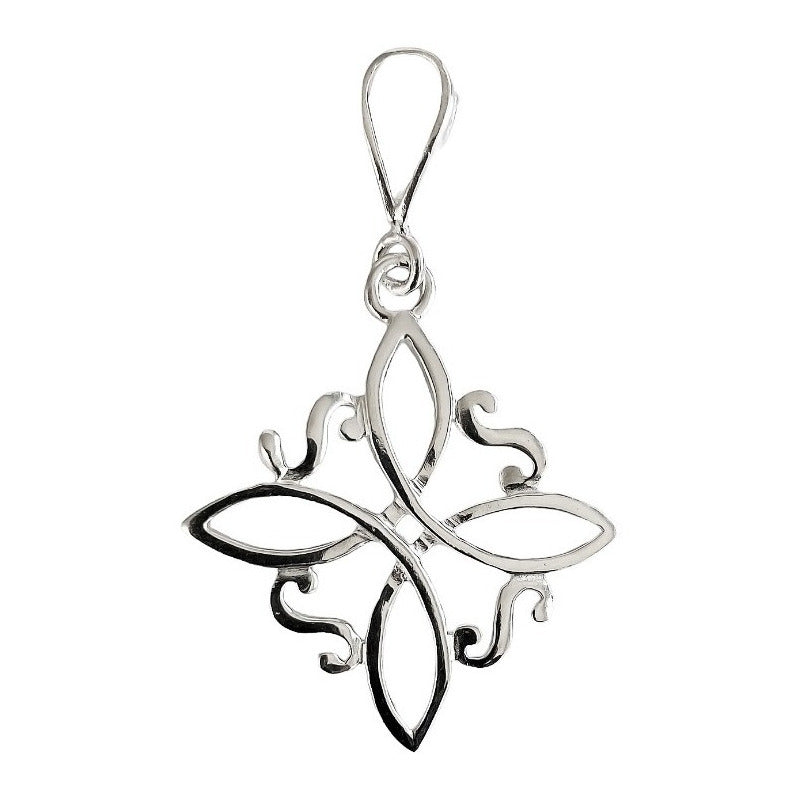 Collar Cadena Fígaro 3x1 Dije Nudo De Bruja Grande Plata 925 Plateado