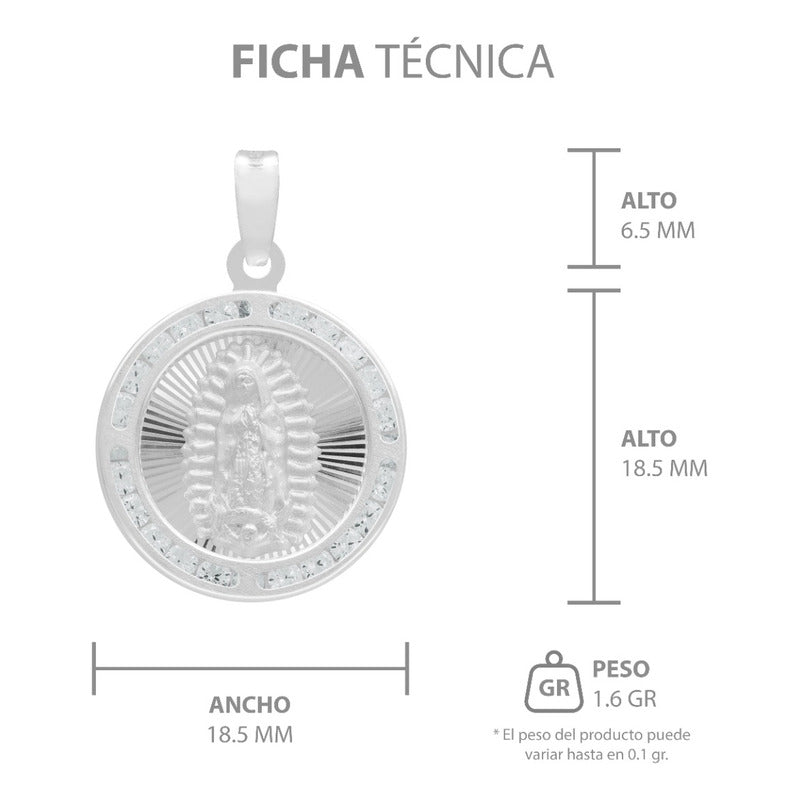 Dije Medalla Virgencita Guadalupe Zirconias Plata 925 1.8 Cm Blanco