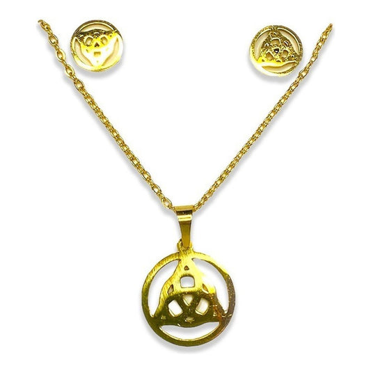 Juego Completo Triqueta Cadena+aretes+dije Chapado Dorado