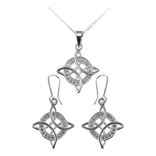 Kit Nudo De Bruja Con Zirconias Cadena+aretes+dije Plata 925