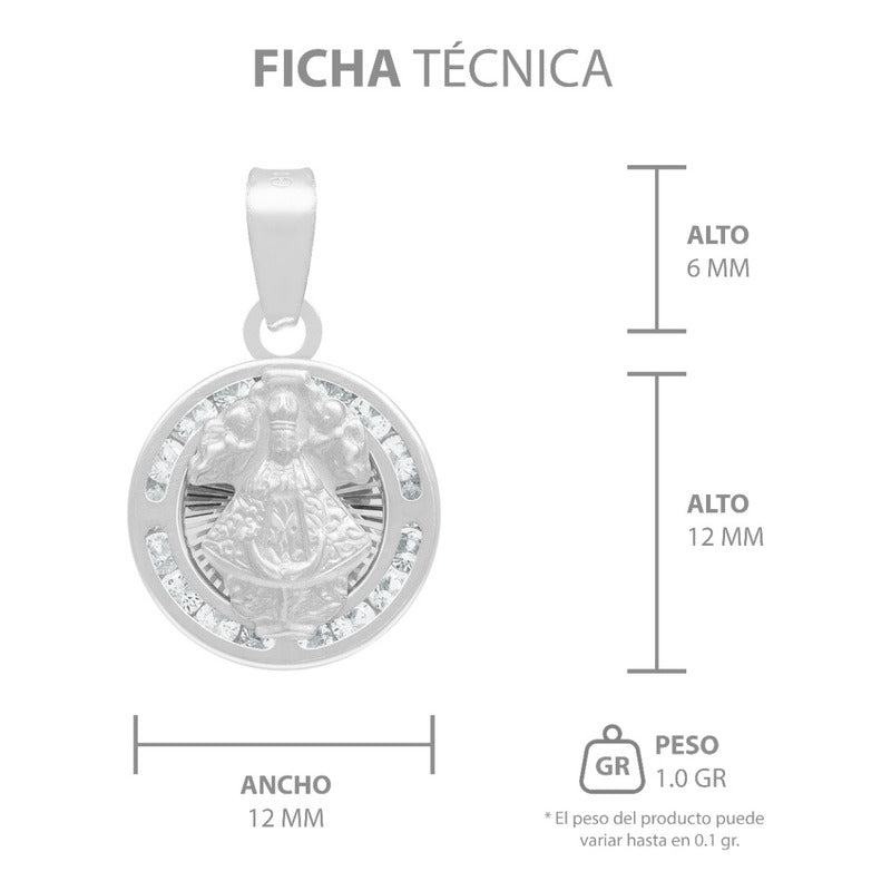 Dije Mini Medalla Bautizo Virgen Zapopan Plata 925 1.2 Cm Blanco