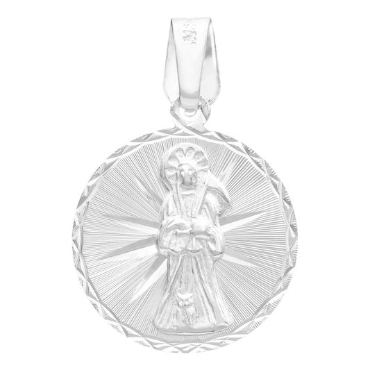 Dije Medalla Diamantada Santa Muerte Lisa Plata 925 2.5 Cm Plateado