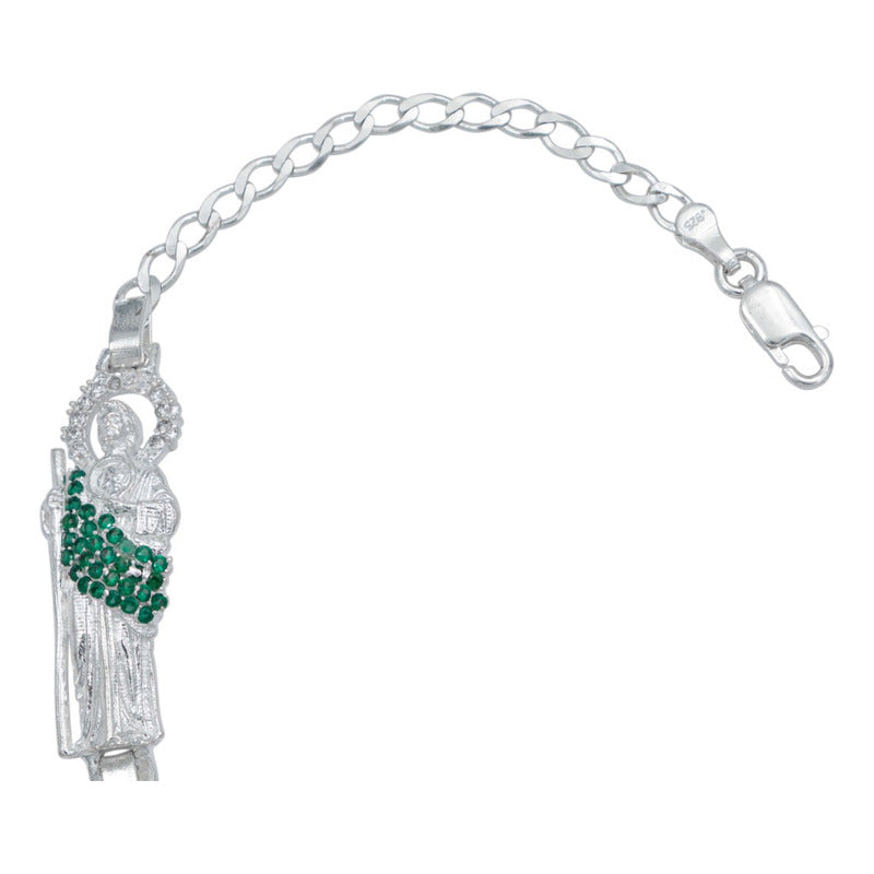 Esclava Pulsera San Judas Zirconia Cubana Plata 925 4 Mm