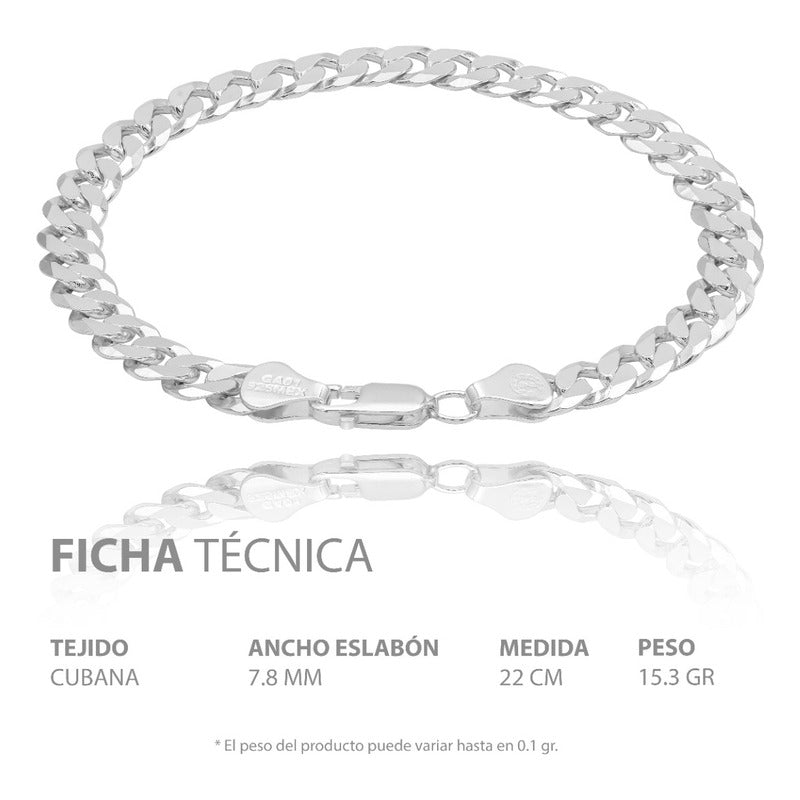 Pulsera Cubana Cerrada Hombre Regalo Plata 925 7 Mm Plateado 6 Cm 22 Cm